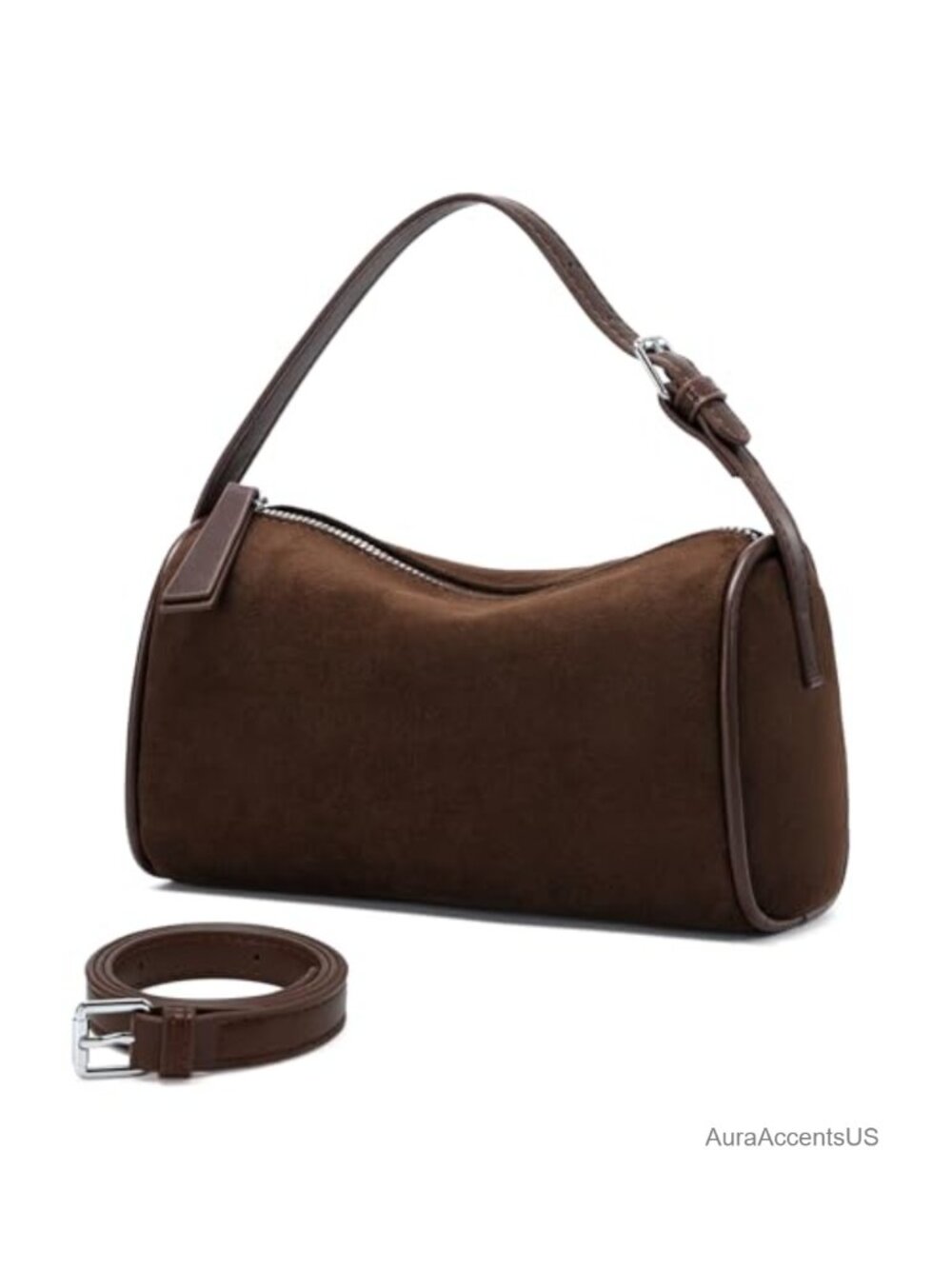 Small Faux Suede Hobo Barrel Shoulder Bag with Adjustable Strap